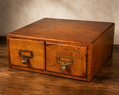 VTG Oak Wood Card Catalog File Box 2 Drawer Industrial Office Storage