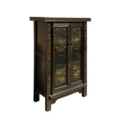 Chinese Vintage Distressed Color Scenery Graphic Dresser Cabinet cs7140