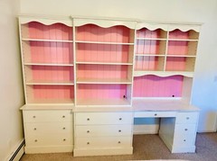 Wall unit with shelves  deep drawers and desk 