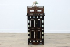 Tramp Art Antique Oak & Mirror Display or Trinket Cabinet #55739