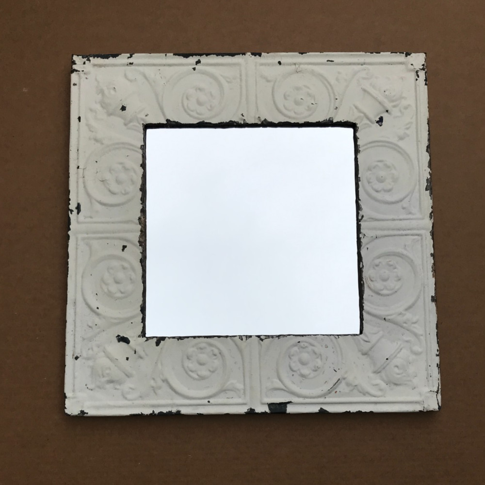 VTG Decorative TORCH Salvaged Tin Ceiling 23″ SQ. Metal Mirror Old 1720-25B