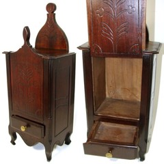 Antique 19th c. French Salt Box, Cabinet, 17 5/8″ Tall, Carved Country French