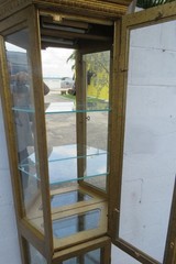 Hollywood Regency Tall Narrow Antique Gold Display Shelf Cabinet 6066