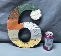 Decorative Salvage Tin Ceiling 12″ Patchwork Metal VTG Number 6 Old 296-25B