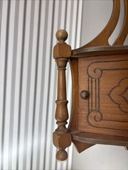 Vintage Mid Century Scroll Cut Fretwork Corner Wall Cabinet, Floral Carved Door