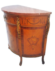 Antique Carved Inlaid Marble Top French Style Demilune Entryway Cabinet 1920’s