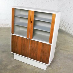 Mid Century Modern Scandinavian Style China Display Cabinet w/ White Case & Teak