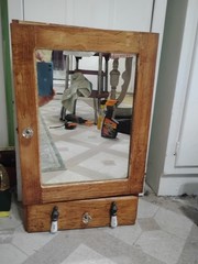 Antique Art Deco Wooden Mirror Cabinet Drawer primitive Apothecary Farmhouse