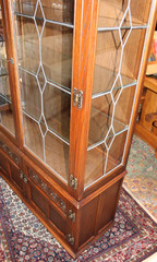 English Antique Oak Display Cabinet | Leaded Glass With Light