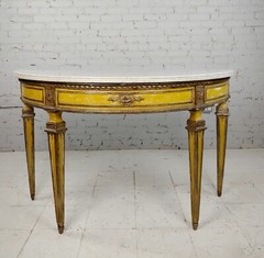 18th century Italian Demilune Marble top painted Console table