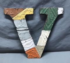 Decorative Salvage Tin Ceiling 12″ Patchwork Metal VTG Letter V Old 277-25B