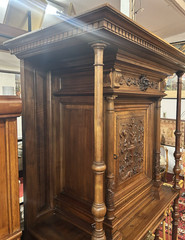 Antique French Henri II Carved Walnut Wine Liquor Display Hall Cabinet 70″H