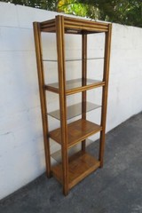 Hollywood Regency Bamboo Rattan Glass Shelving Display Cabinet Bookshelf 5830