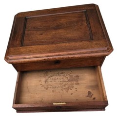 19th C. American Victorian Solid Walnut Sewing Cabinet Jewelry Box Stand /Mirror