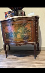 Antique French Style cabinet Marble top,hand painted H 32 1/2″, W 35″,D 17 1/2”