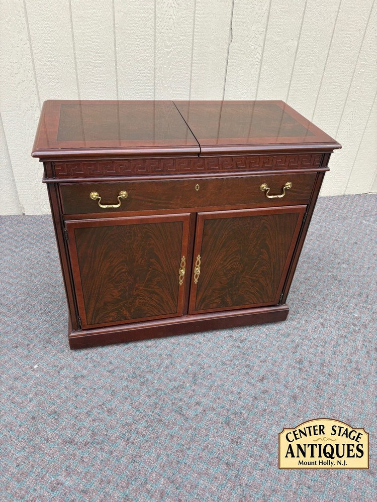 67768 Drexel Mid-Century Modern Mahogany Bar Cabinet with Greek Key Design