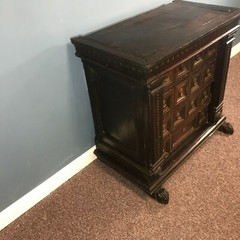 17th Century English Multi Drawer Carved Oak Spice Cabinet Table