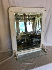 Antique VTG Deco Double Cup Holder 21×27 Glass Shelf Mirror Old Metal 1100-25B
