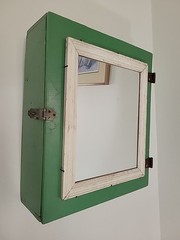 Vtg Shabby Wood Country Wall Medicine Cabinet Mirror Chic Distressed Chippy SEE