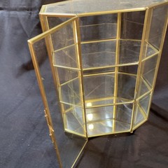 Vintage Metal, Glass, and Clear Back Octagonal Curio Cabinet Display Case