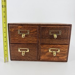 Vintage Oak Wooden Library Index Card File Cabinet 4-Drawer ￼