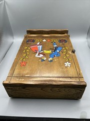 Antique Folk Art Hand Painted Wooden Wall Cabinet w Door, Shelves 12”Tx7.75”Wx2”