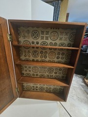 Vintage Wooden Wall Shelf Curio Cabinet “SPICES ‘N THINGS” Print Signed By Maker
