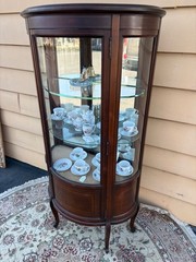 65301 Vintage Bow Front Curio Cabinet with Inlaid Mahogany Design