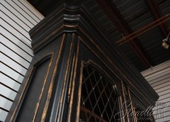 69061: MARGE CARSON Monumental Black Painted Finish China Cabinet