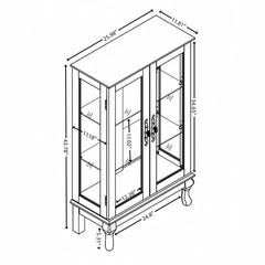 2 Door Curio Cabinet with Tempered Glass and Mirror, Lighted Display