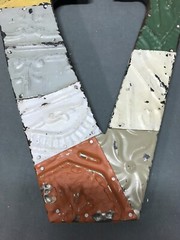 Decorative Salvage Tin Ceiling 12″ Patchwork Metal VTG Letter V Old 277-25B