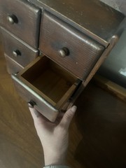 Vtg Wall Hanging 6 Drawer, Spice Cabinet / Box, Sunburst Apothecary Drawers Wood