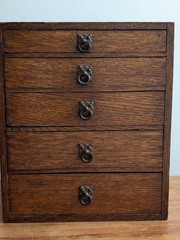 Oak 5 Graduated Drawer Small Cabinet Ceramic Insert Drawers Victorian Antique