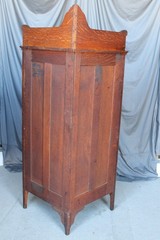 Antique Corner Oak China Cabinet – Sliding Curved Glass Doors
