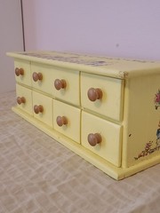 Vintage Yellow Table Top Wooden 8-Drawer Birdhouses Apothecary Hand Painted