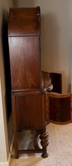 Antique Stained Wood & Glass China Cabinet, Curved Front, Interior light.