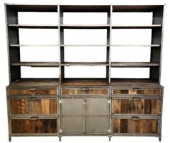 Industrial Credenza w/ Hutch Reclaimed Wood Welded High End Brutalist 96″ TALL!