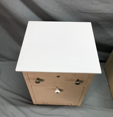 Antique VTG Pair Wood Barber Cabinets Milk Glass Tops Nightstands Old 1070-25B