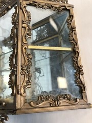 Hollywood Regency Gilt Brass & Glass Rococo Revival Wall Enclosed Display Case