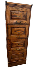 Vintage Tiger Oak File Cabinet Four Drawers One locks Paneled Sides Legal SIze