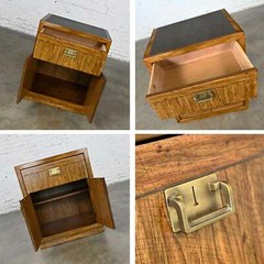 Vintage Drexel Weatherwood Collection Campaign Style End Table Cabinet or Chest