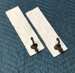 VTG Pair Decorative Tin Ceiling Metal Single Hook Wall Rack Plaque Old 405-26B