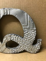 Decorative Salvaged Tin Ceiling 8″ Patchwork Shabby Silver Letter Q Old 201-26B