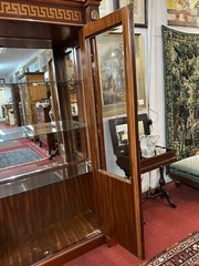 French Empire 2 Door Cabinet w Glass Shelves Inlaid Designs