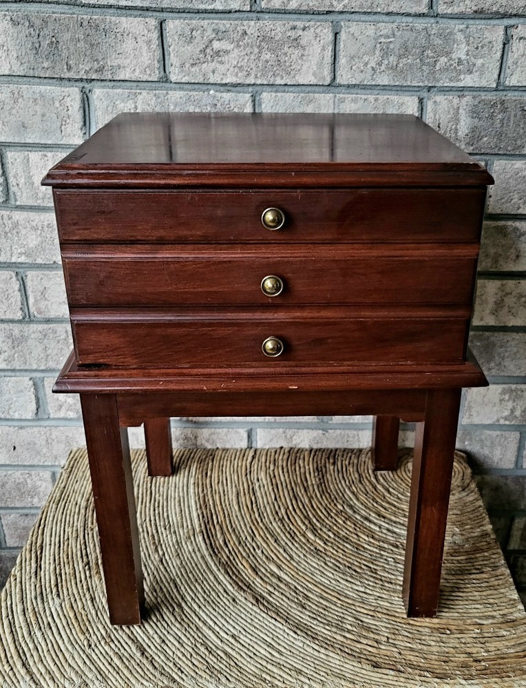 Antique Style Ethan Allen Flip Top Sewing Cabinet Silverware Chest Mahogany