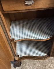 antique hutch cabinet – marble top, beveled glass doors and beveled mirror.