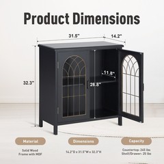 Black Accent Cabinet with 2 Doors Wooden Storage Cabinet Sideboard Buffet