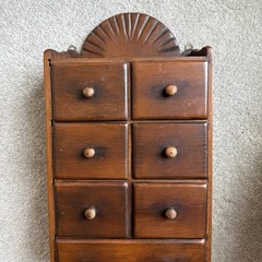 Vintage Wall Hanging Sunburst 7 Drawer Spice Cabinet Wood Knobs Primitive