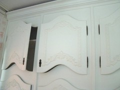 Reclaimed White Wood French Built in Cabinets