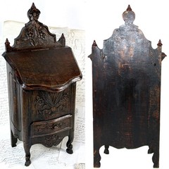 Carved Wood French Country French 16.5″ Tall Salt Box, Cabinet after 18c Style
